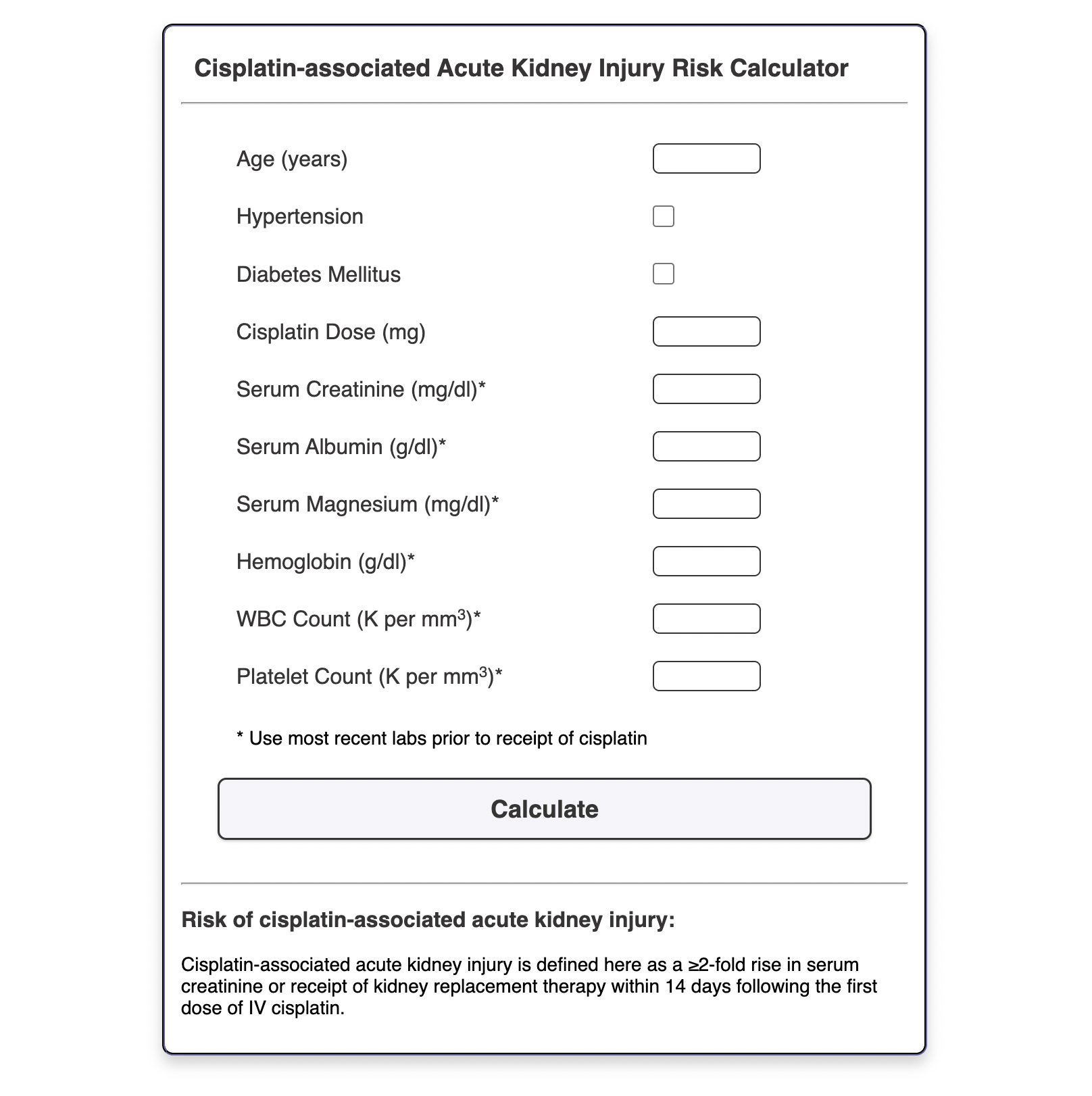 Cisplatin-associated AKI Calculator